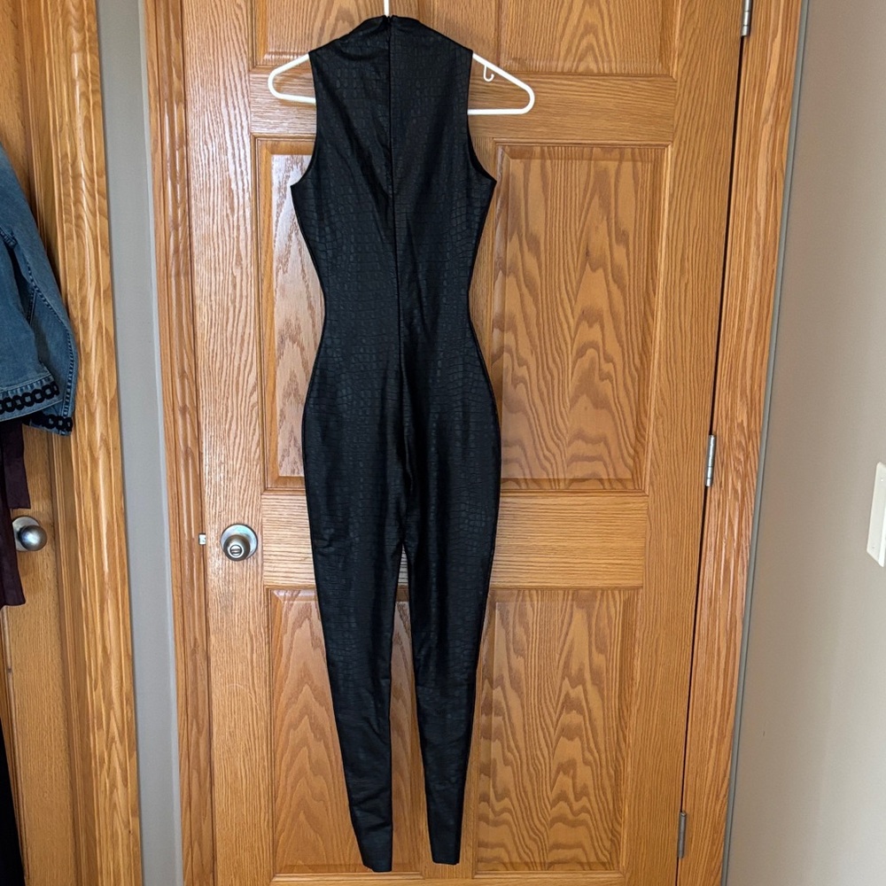 Naked Wardrobe Black Croc Jumpsuit